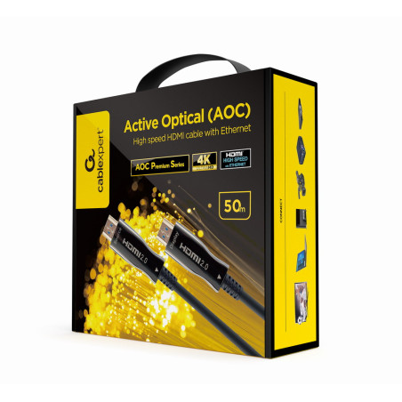 Gembird CCBP-HDMI-AOC-50M-02 CCBP-HDMI-AOC-50M-02, 50 m, HDMI tipo A (Estándar), HDMI tipo A (Estándar), 18 Gbit/s, Negro