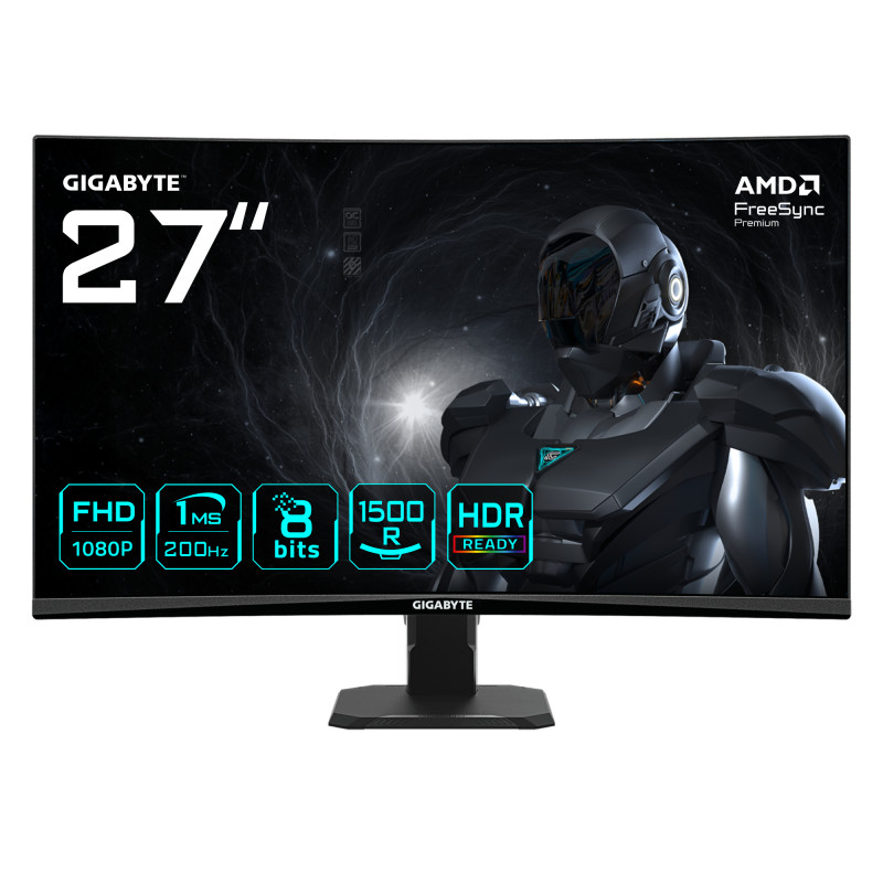 GIGABYTE GS27FCA EK GS27FCA Monitor gaming curvo 27" FHD - 1920 x 1080, 200Hz, 1ms, 250 cd/m², FreeSync Premium, HDR Ready,