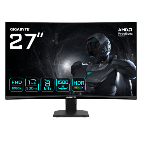 GIGABYTE GS27FCA EK GS27FCA Monitor gaming curvo 27" FHD - 1920 x 1080, 200Hz, 1ms, 250 cd/m², FreeSync Premium, HDR Ready,