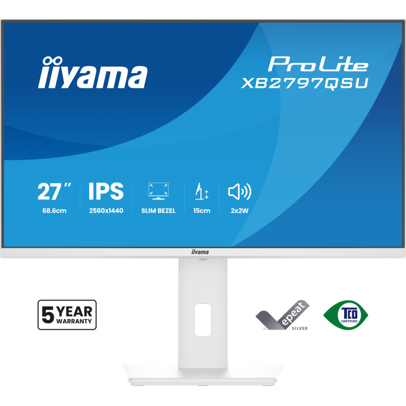 iiyama XB2797QSU-W1 ProLite XB2797QSU-W1, 68,6 cm (27"), 2560 x 1440 Pixeles, Quad HD, LED, Blanco