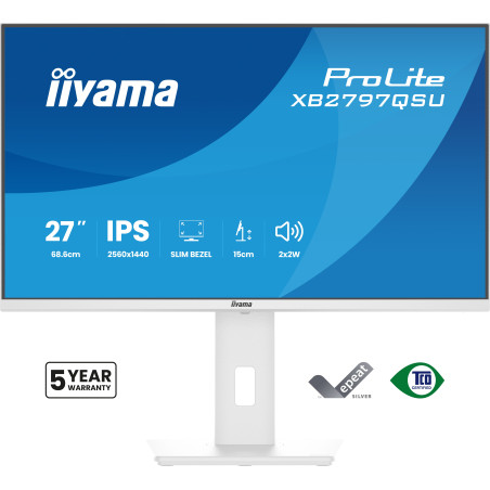 iiyama XB2797QSU-W1 ProLite XB2797QSU-W1, 68,6 cm (27"), 2560 x 1440 Pixeles, Quad HD, LED, Blanco