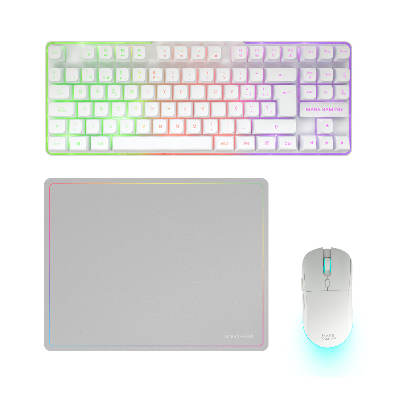 Mars Gaming MCPWTKLWES MCPWTKLWES, Inalámbrico, RF inalámbrica + USB, Interruptor de membrana, QWERTY, LED RGB, Blanco