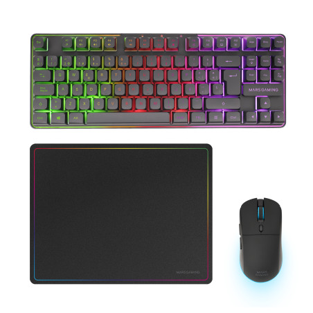 Mars Gaming MCPWTKLES MCPWTKLES, Inalámbrico, RF inalámbrica + USB, Interruptor de membrana, QWERTY, LED RGB, Negro