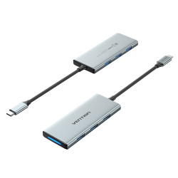 Vention TOPHB Docking USB Tipo-C TOPHB/ 1xHDMI/ 3xUSB/ 1xLector Tarjetas SD y MicroSD/ Gris, Alámbrico, USB 3.2 Gen 1 (3.1 Gen