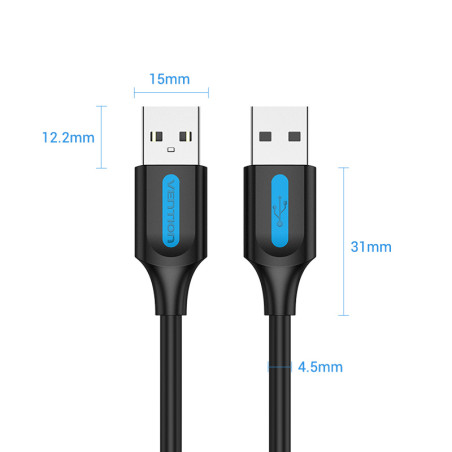 Vention COJBG Cable USB 2.0 COJBG/ USB Macho - USB Macho/ 2m/ Negro, 1,5 m, USB A, USB A, USB 2.0, 0,48 Gbit/s, Negro