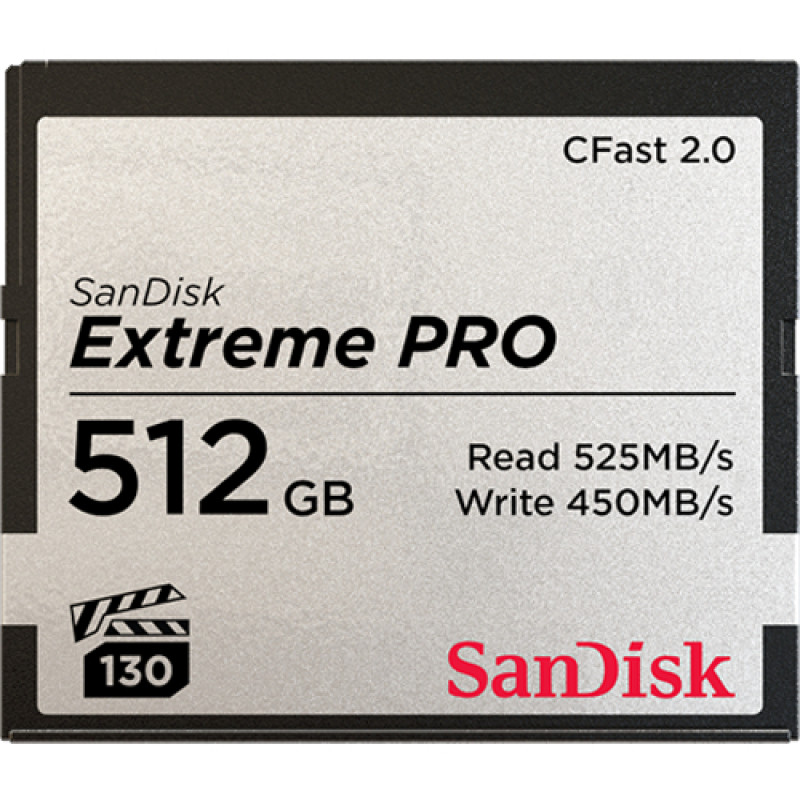 SanDisk SDCFSP-512G-G46D Extreme Pro, 512 GB, CFast 2.0, 525 MB/s, 450 MB/s, Negro, Gris