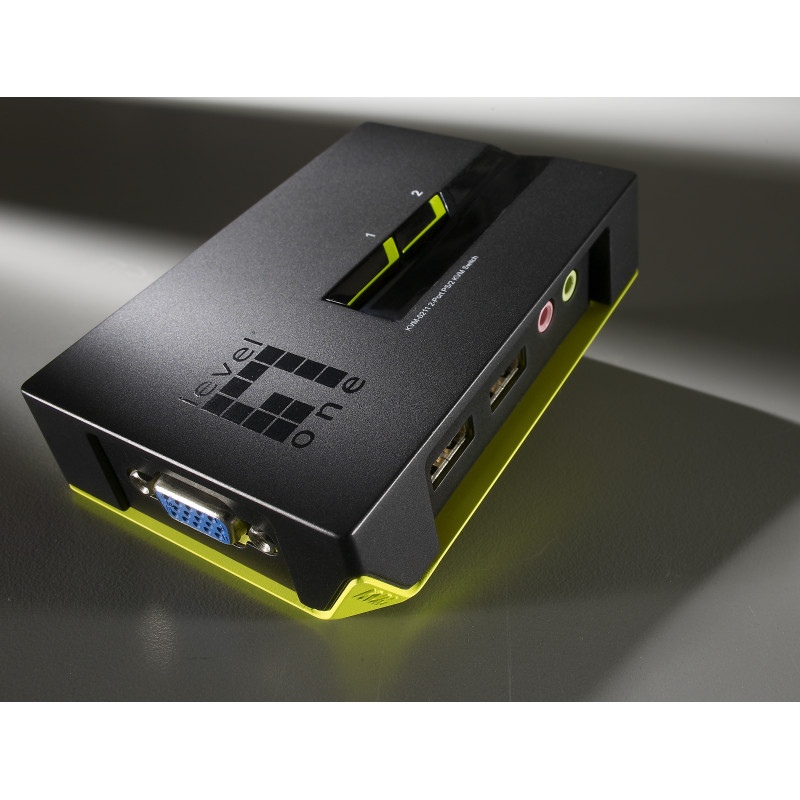 LevelOne KVM-0221 Switch KVM de 2 puertos USB con audio, 2048 x 1536 Pixeles, Negro, Verde