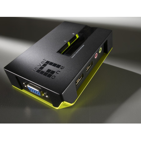 LevelOne KVM-0221 Switch KVM de 2 puertos USB con audio, 2048 x 1536 Pixeles, Negro, Verde