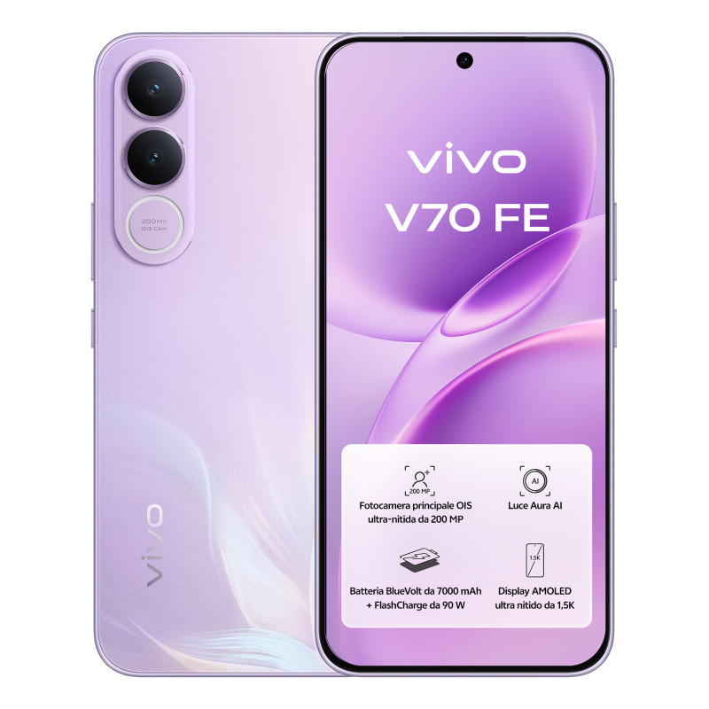 VIVO 5673127 V70 FE, 17,4 cm (6.83"), 8 GB, 256 GB, 200 MP, Android 16.0, Púrpura