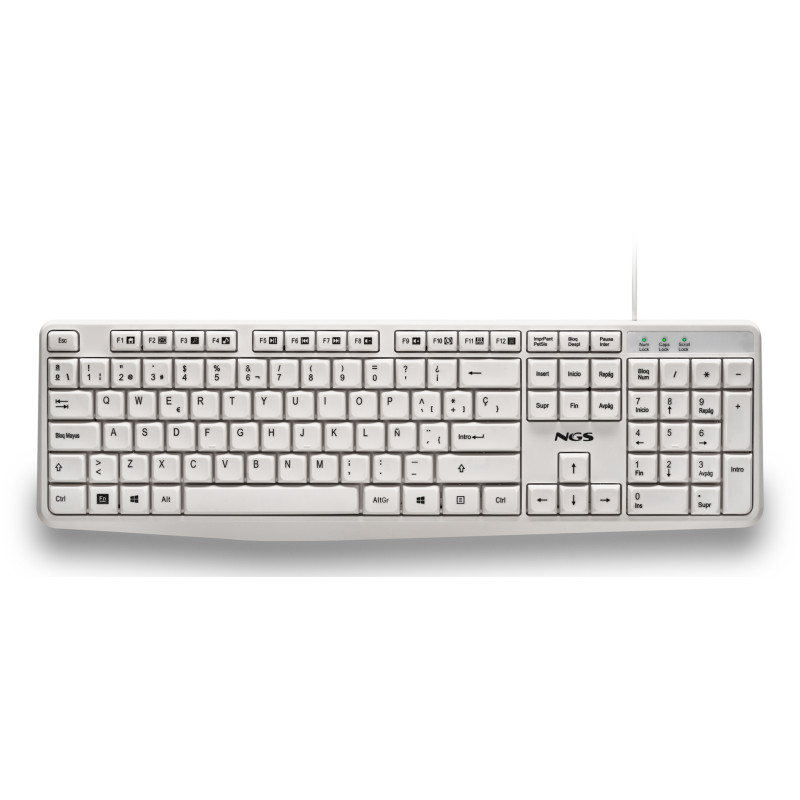 NGS NGS-KEYBOARD-0513 HERITAGE, Completo (100%), Alámbrico, USB, QWERTY, Blanco