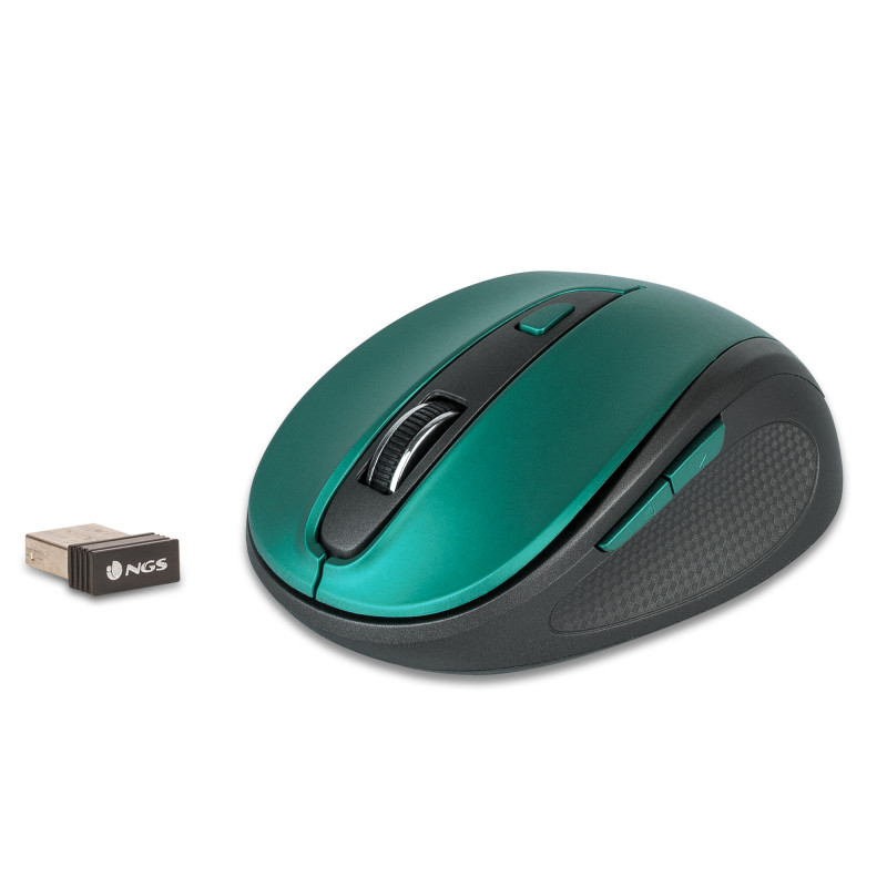 NGS EVOMUTEBLUE Evo Mute, mano derecha, Óptico, RF inalámbrico, 1600 DPI, Negro, Azul