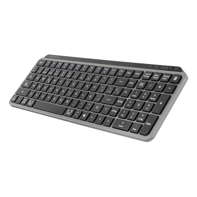 Mars Gaming MKSILENKEYSES MK-SILENKEYS, Inalámbrico, RF Wireless + Bluetooth, Switch de tecla de tijera, QWERTY, Negro
