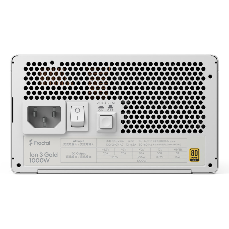 Fractal Design FD-P-IA3G-101 Ion 3 Gold 1000W, 1000 W, 100 - 240 V, Activo, 45%, Sobreintensidad, Sobretensión, Sobrevoltaje,