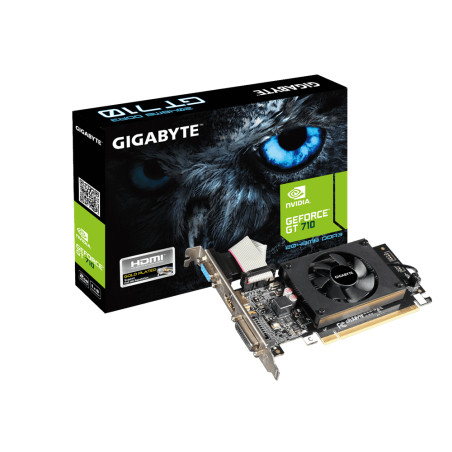 GIGABYTE GV-N710D3-2GL GeForce GT 710 2GB, GeForce GT 710, 2 GB, GDDR3, 64 bit, 4096 x 2160 Pixeles, PCI Express 2.0