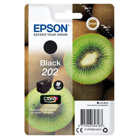Epson C13T02E14020 Kiwi Singlepack Black 202 Claria Premium Ink, Rendimiento estándar, Negro, Tinta a base de pigmentos, 6,9