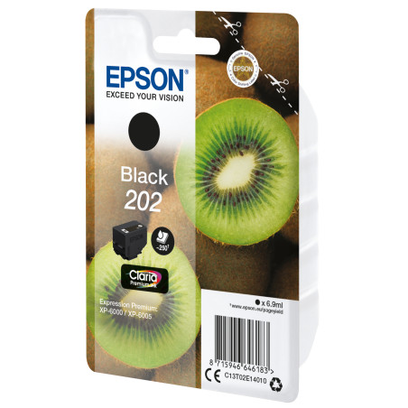 Epson C13T02E14020 Kiwi Singlepack Black 202 Claria Premium Ink, Rendimiento estándar, Negro, Tinta a base de pigmentos, 6,9