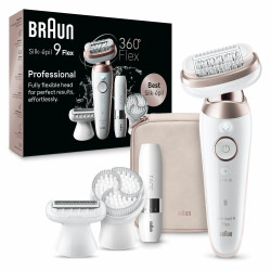Braun BRASE93603D Silk-épil 9 Flex 9-360 3D, Rosa, Blanco, 40 pinzas, MicroGrip, 0,5 mm, Batería, Batería integrada