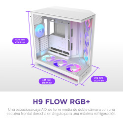 NZXT CM-H92FW-P1 H9 Flow RGB+, Midi Tower, PC, Blanco, ATX, EATX, micro ATX, Mini-ITX, Malla, SGCC, Vidrio templado, 16,5 cm 2