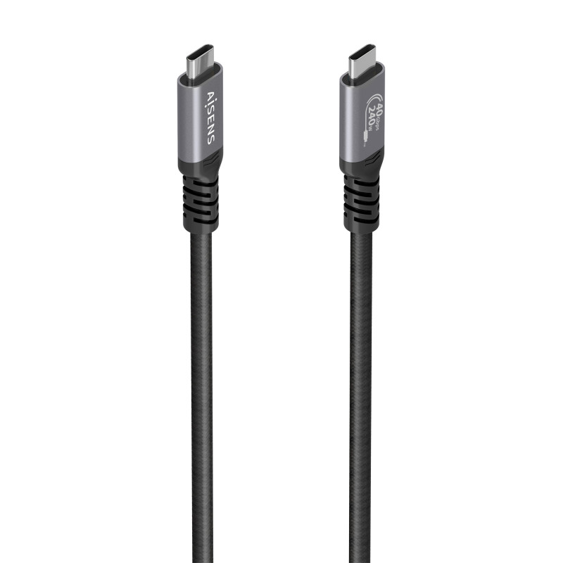 AISENS A156-0996 Cable USB4 Gen3x2 Aluminio 40Gbps 8K@60Hz 5A 48V 240W E-Mark, Tipo USB-C/M-USB-C/M, Negro, 2.0m, 2 m, USB C,