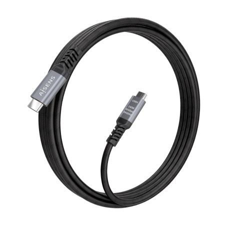 AISENS A156-0996 Cable USB4 Gen3x2 Aluminio 40Gbps 8K@60Hz 5A 48V 240W E-Mark, Tipo USB-C/M-USB-C/M, Negro, 2.0m, 2 m, USB C,
