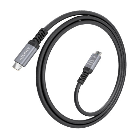 AISENS A156-0995 Cable USB4 Gen3x2 Aluminio 40Gbps 8K@60Hz 5A 48V 240W E-Mark, Tipo USB-C/M-USB-C/M, Negro, 1.5m, 1,5 m, USB C,