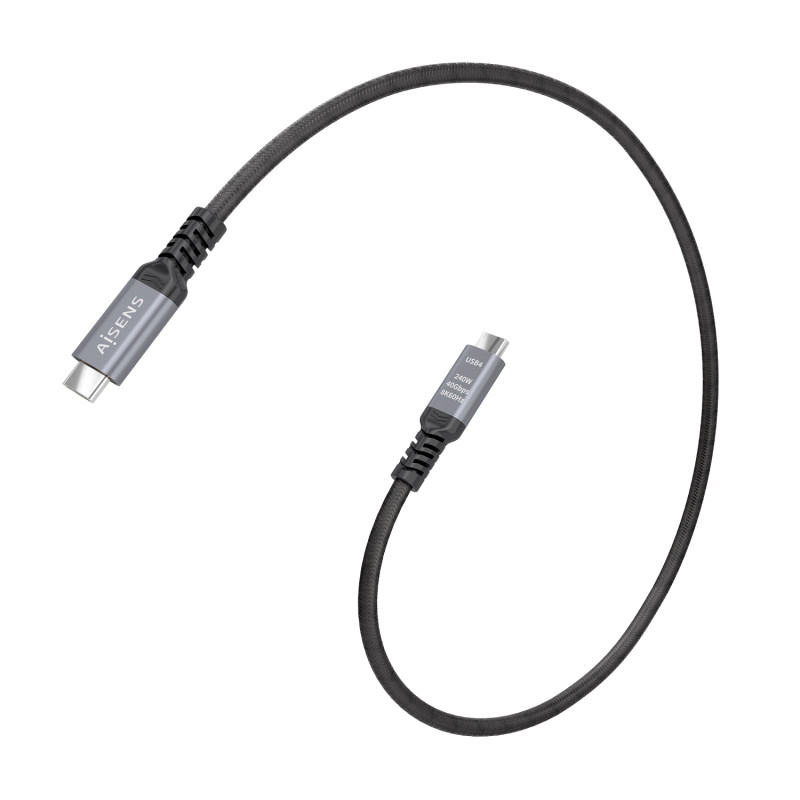 AISENS A156-0993 Cable USB4 Gen3x2 Aluminio 40Gbps 8K@60Hz 5A 48V 240W E-Mark, Tipo USB-C/M-USB-C/M, Negro, 0.5M, 0,5 m, USB C,