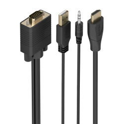AISENS A122-1015 Cable Conversor HDMI a SVGA+Audio, HDMI A/M-SVGA/M+Jack 3.5/M+USB-A/M, Negro, 2.0m, 2 m, HDMI tipo A