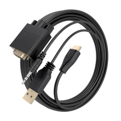 AISENS A122-1015 Cable Conversor HDMI a SVGA+Audio, HDMI A/M-SVGA/M+Jack 3.5/M+USB-A/M, Negro, 2.0m, 2 m, HDMI tipo A 2