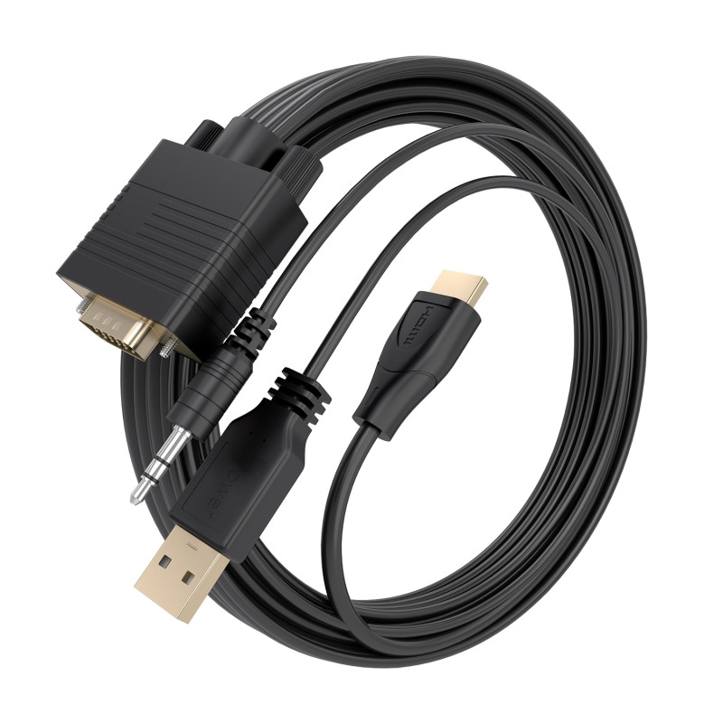 AISENS A115-1009 Cable Conversor SVGA+Audio a HDMI, SVGA/M+Jack 3.5/M+USB-A/M-HDMI A/M, Negro, 2.0m, 2 m, VGA (D-Sub) + 3.5mm +