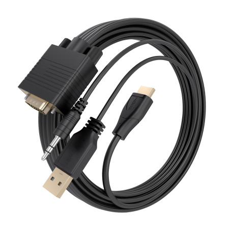 AISENS A115-1009 Cable Conversor SVGA+Audio a HDMI, SVGA/M+Jack 3.5/M+USB-A/M-HDMI A/M, Negro, 2.0m, 2 m, VGA (D-Sub) + 3.5mm +