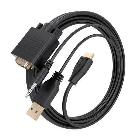AISENS A115-1008 Cable Conversor SVGA+Audio a HDMI, SVGA/M+Jack 3.5/M+USB-A/M-HDMI A/M, Negro, 1.5m, 1,5 m, VGA (D-Sub) + 3.5mm