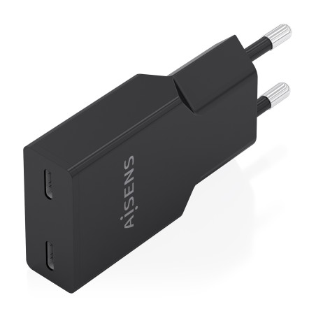 AISENS A110-1006 Cargador Ultra Delgado GaN 30W, 2xUSB-C PD3.0, Negro, Interior, Corriente alterna, Negro