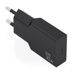 AISENS A110-1004 Cargador Ultra Delgado GaN 30W, 1xUSB-C PD3.0, Negro, Interior, Corriente alterna, Negro