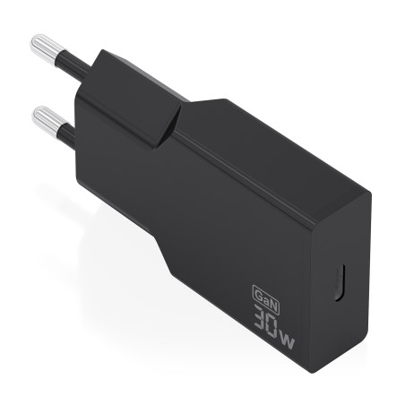 AISENS A110-1004 Cargador Ultra Delgado GaN 30W, 1xUSB-C PD3.0, Negro, Interior, Corriente alterna, Negro
