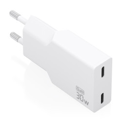 AISENS A110-1003 Cargador Ultra Delgado GaN 30W, 2xUSB-C PD3.0, Blanco, Interior, Corriente alterna, Blanco