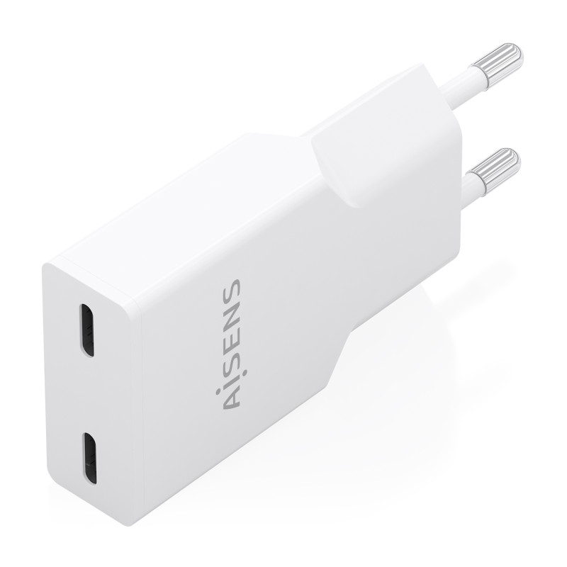 AISENS A110-1003 Cargador Ultra Delgado GaN 30W, 2xUSB-C PD3.0, Blanco, Interior, Corriente alterna, Blanco