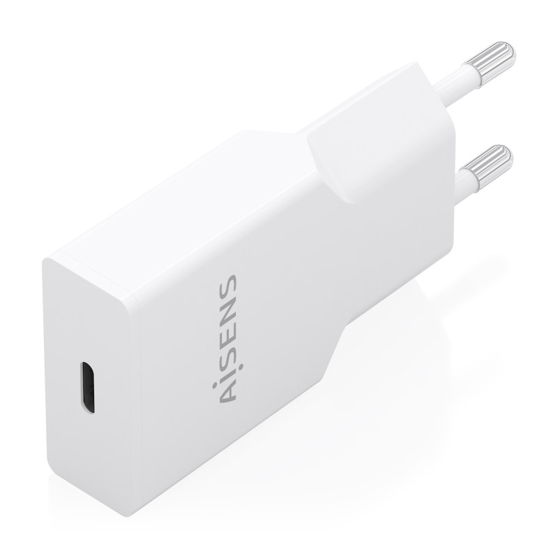 AISENS A110-0997 Cargador Ultra Delgado GaN 20W, 1xUSB-C PD3.0, Blanco, Interior, Corriente alterna, Blanco