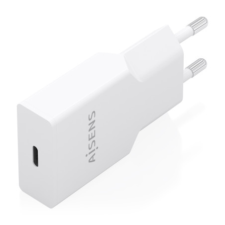 AISENS A110-0997 Cargador Ultra Delgado GaN 20W, 1xUSB-C PD3.0, Blanco, Interior, Corriente alterna, Blanco