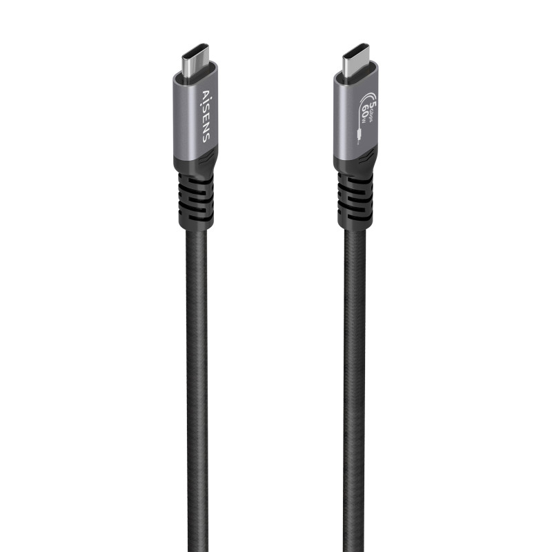 AISENS A107-0992 Cable USB 3.2 Gen1 Aluminio 5Gbps 4K@60Hz 3A 60W E-Mark, Tipo USB-C/M-USB-C/M, Negro, 10M, 10 m, USB C, USB C,
