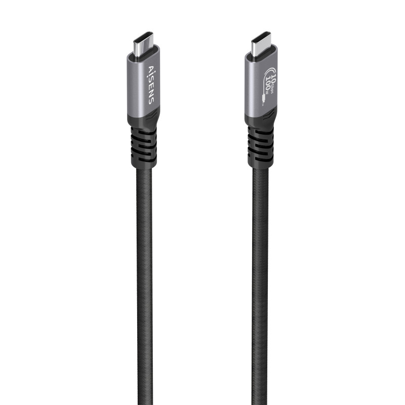 AISENS A107-0990 Cable USB 3.2 Gen2 Aluminio 10Gbps 8K@30Hz 5A 100W E-Mark, Tipo USB-C/M-USB-C/M, Negro, 5.0m, 5 m, USB C, USB