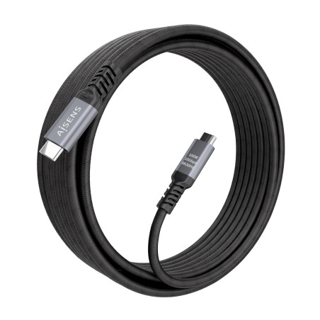 AISENS A107-0990 Cable USB 3.2 Gen2 Aluminio 10Gbps 8K@30Hz 5A 100W E-Mark, Tipo USB-C/M-USB-C/M, Negro, 5.0m, 5 m, USB C, USB