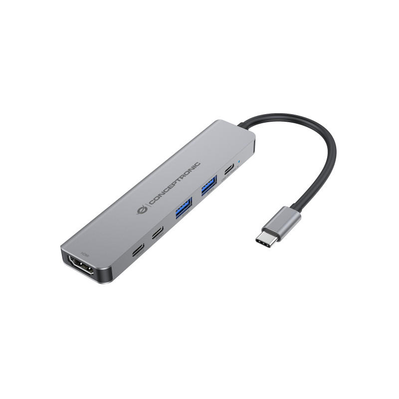 Conceptronic DONN33G DONN33G, Alámbrico, USB 3.2 Gen 1 (3.1 Gen 1) Type-C, 100 W, Plata, 5 Gbit/s, 4K Ultra HD