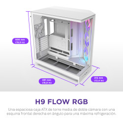 NZXT CM-H92FW-R1 H9 Flow RGB, Midi Tower, PC, Blanco, ATX, EATX, micro ATX, Mini-ITX, Malla, SGCC, Vidrio templado, 16,5 cm 2