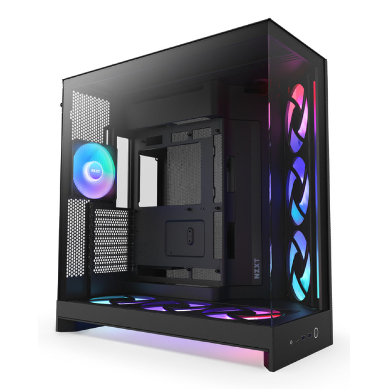 NZXT CM-H92FB-P1 H9 Flow RGB+, Midi Tower, PC, Negro, ATX, EATX, micro ATX, Mini-ITX, Malla, SGCC, Vidrio templado, Juego