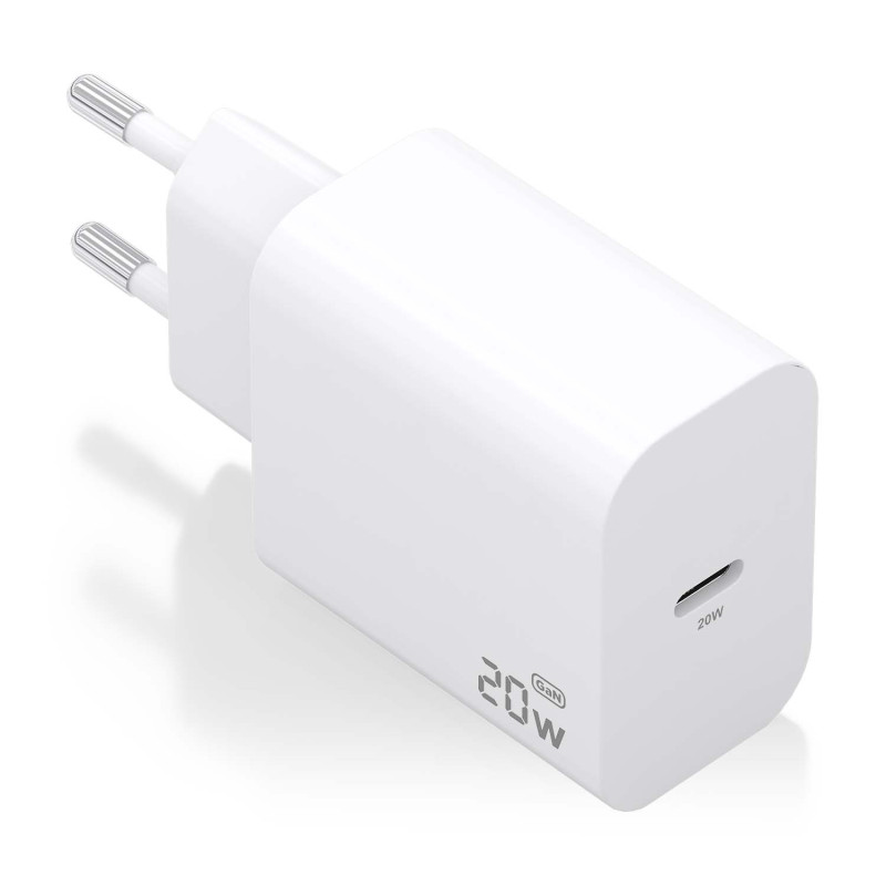 AISENS A110-0938 Cargador GaN 20W, 1xUSB-C PD3.0, Blanco, Interior, Corriente alterna, 12 V, Blanco