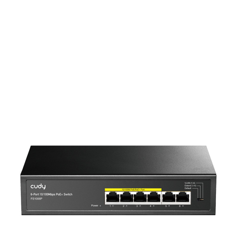 Cudy FS1006P FS1006P, Fast Ethernet (10/100), Bidireccional completo (Full duplex), Energía sobre Ethernet (PoE), Montaje en