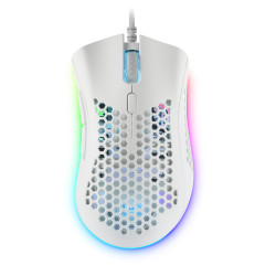 Mars Gaming MMEXW MMEX, Ratón Gaming RGB, 32K DPI, Cable Feather, Switches Ópticos, Blanco, One Size, mano derecha, Óptico, 2