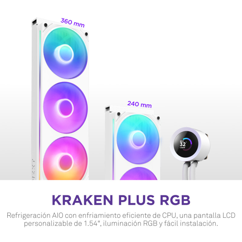 NZXT RL-KR360-W2 Kraken Plus 360 RGB, Sistema de refrigeración líquida todo en uno, 500 RPM, 2400 RPM, Blanco