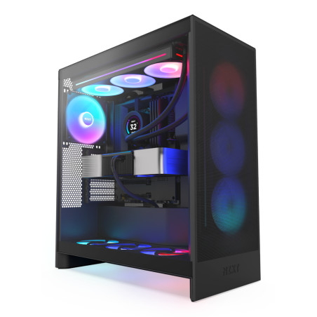 NZXT CM-H72FB-R1 H7 Flow RGB, Midi Tower, PC, Negro, ATX, EATX, micro ATX, Mini-ITX, SGCC, Vidrio templado, 18,5 cm
