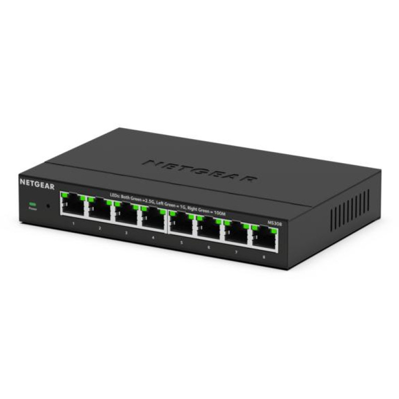NETGEAR MS308-100EUS MS308, No administrado, 2.5G Ethernet (100/1000/2500), Bidireccional completo (Full duplex), Montaje de
